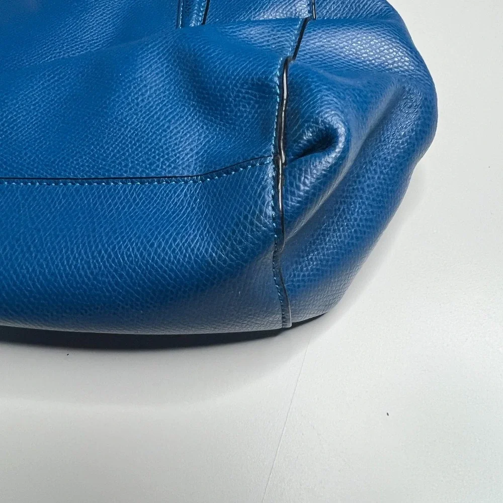 Coach New York Pebbled Leather Satchel Crossbody Bag Blue